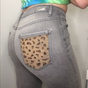 Gray Jeans with Customized Cheetah Print Detailing